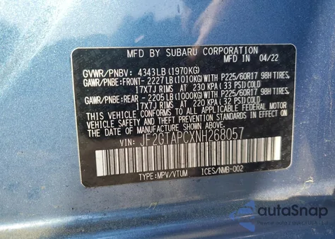 2022 Subaru Crosstrek Premium from USA, damaged, VIN JF2GTAPCXNH268057